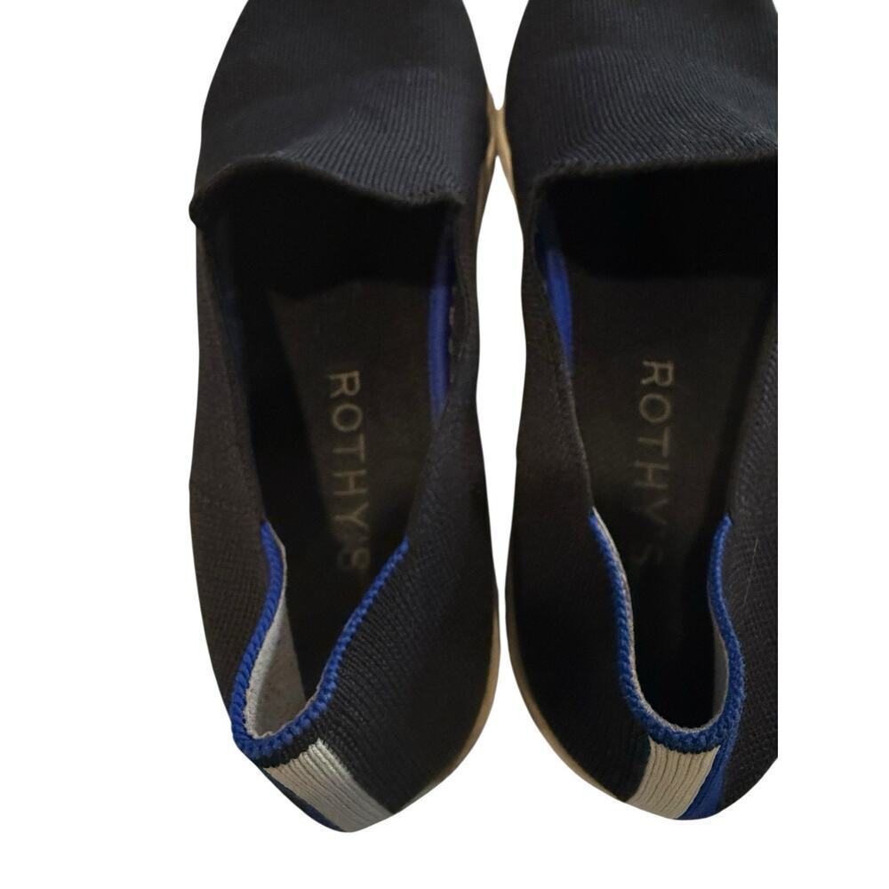 Rothy’s Black Knit Slip On Sneakers Womens Size 10 Blue Stripe Casual Shoes - Picture 3 of 7